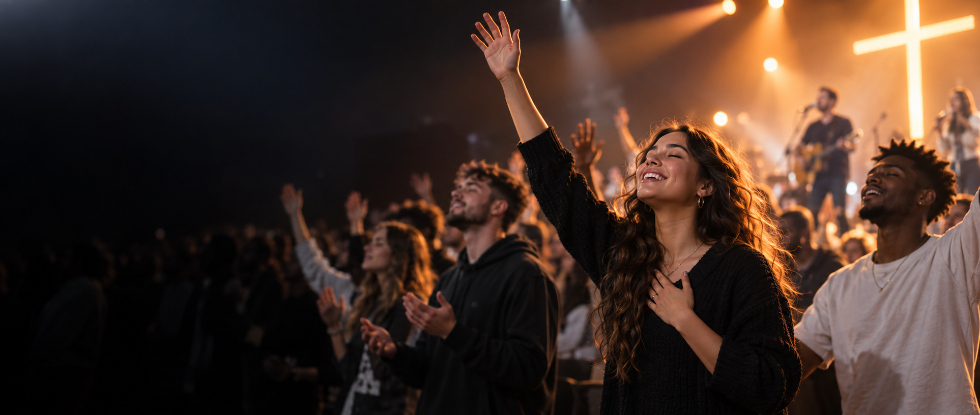 Jeunes en adoration lors d’un culte